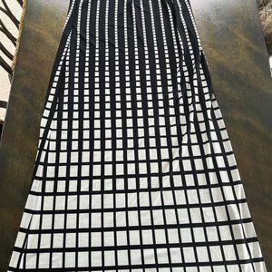 Roz and Ali SZ 10 Fluid Stretch Knit Midi Dress Blk+Ivory Check Gold Link Straps